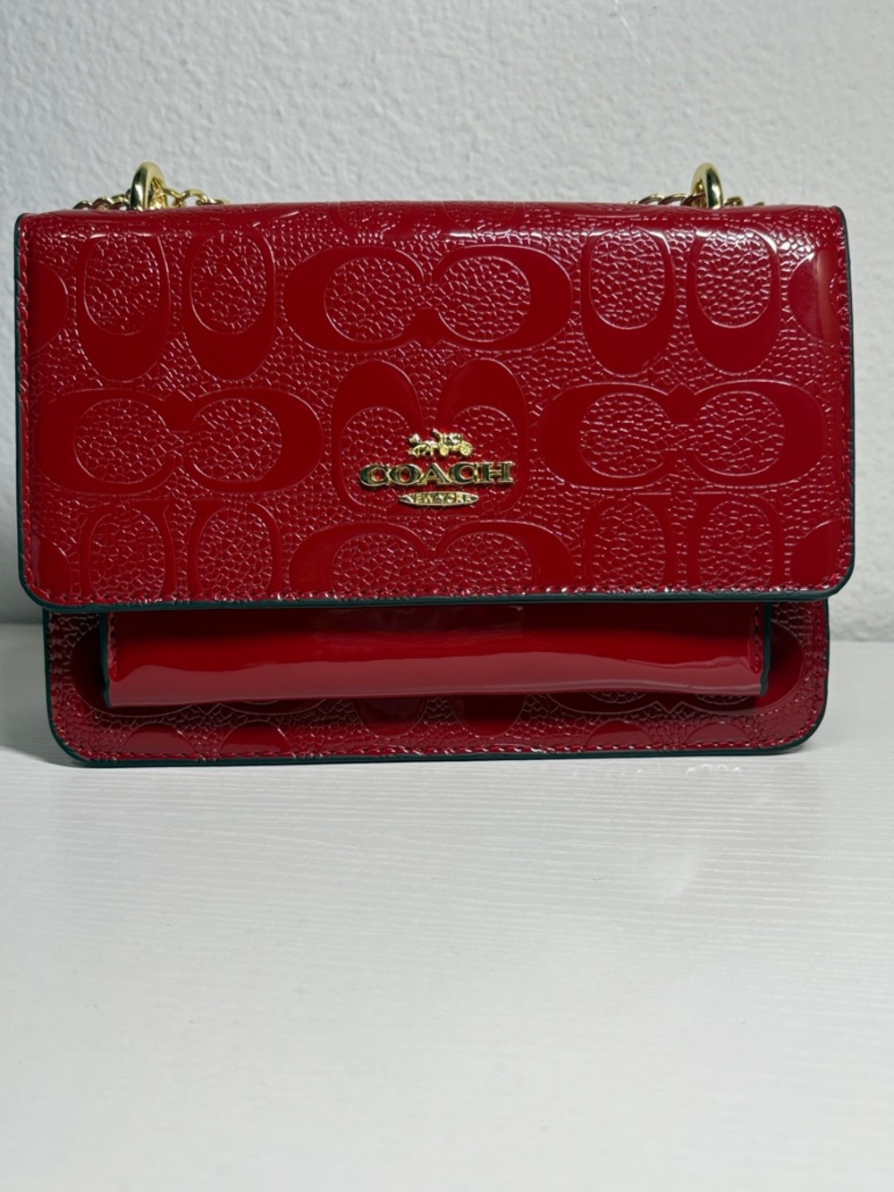 Red Patent Leather Signature Crossbody with Gold Accent